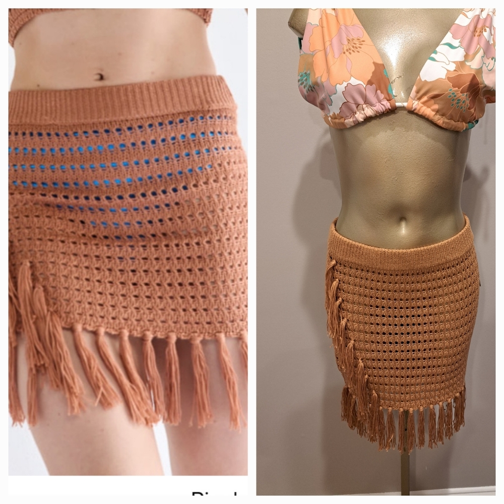 Francesca's Nola Highrise Brown Crocheted Tasseled Shirt Coverup